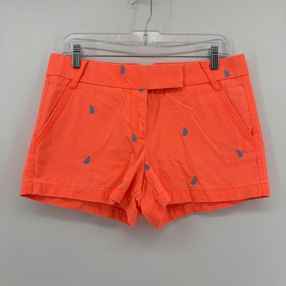 J.Crew Womens 6 Neon Orange Chino Shorts Sailboat Embroidered Nautical Cotton